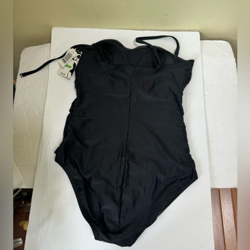 Christina NEW 1 Piece Swimsuit Waist Minimizer Ruched Padded Slim Remove Straps